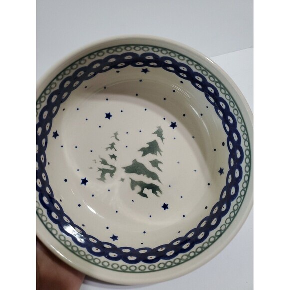 BOLESLAWIEC 7" bowl Small Serving Stars + CHRISTMAS Pine TREE POLISH POTTERY - Picture 3 of 6